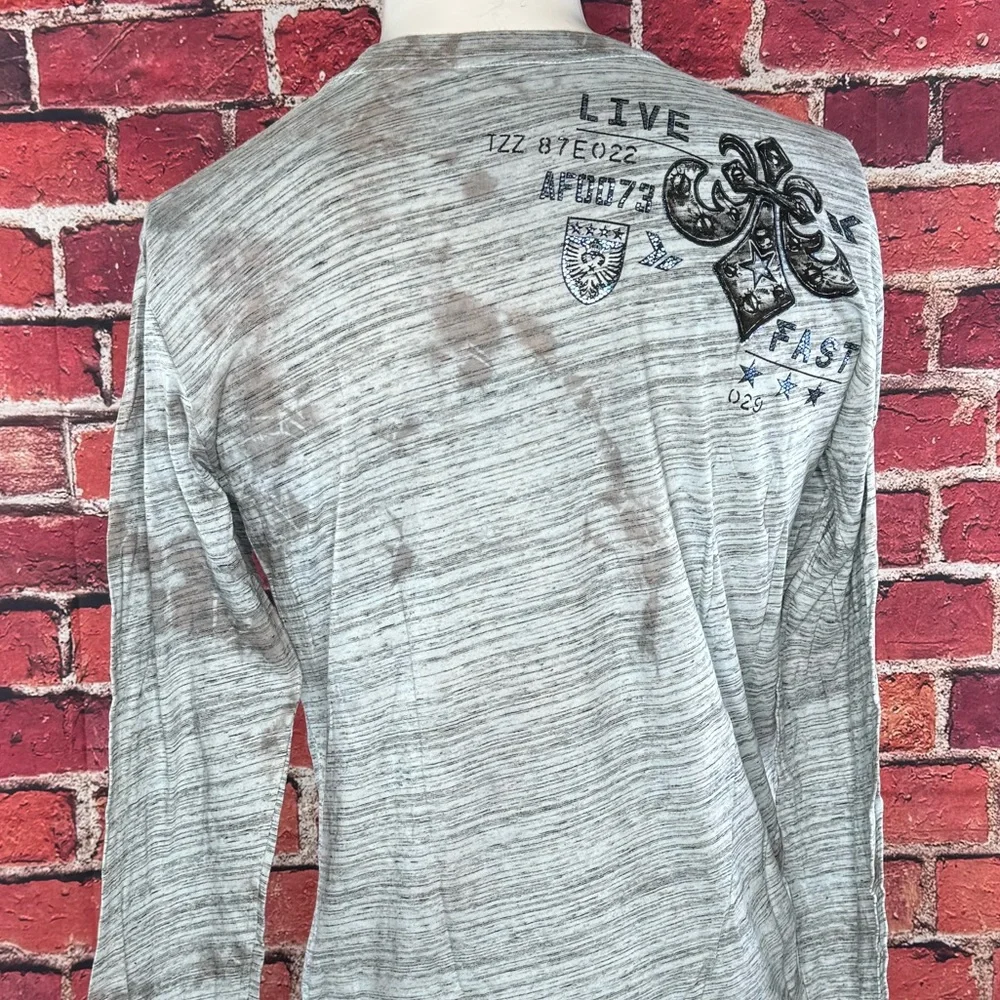 Affliction Men's Long Sleeve Graphic T-shirt -Gray/Black -Various Sizes- NWT - Picture 8 of 12